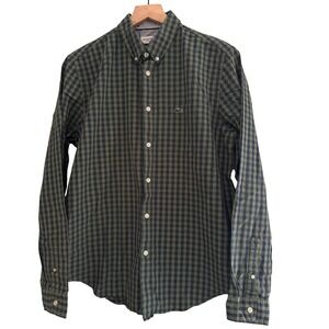 Lacoste Mens Regular Fit Gingham Button Down Shirt Olive Green Navy Blue Size M